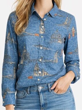 Boden Blue Architectural Sketch Button-Down Shirt